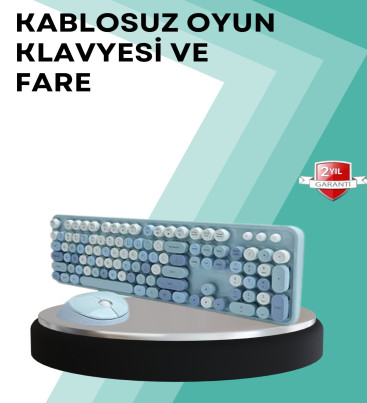 Kablosuz Klavye ve Mouse Seti – Sessiz Tuş, Retro Tasarım - Lisinya