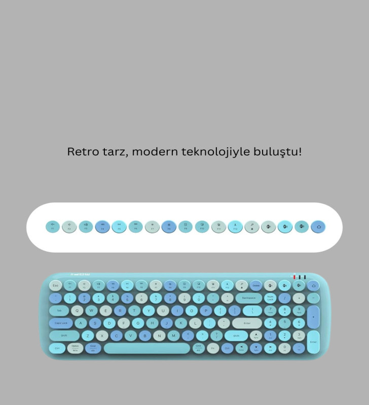 Kablosuz Klavye ve Mouse Seti – Sessiz Tuş, Retro Tasarım - Lisinya