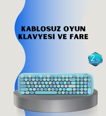 Retro Tarz Kablosuz Klavye Mouse Seti – 104 Tuşlu, Ergonomik Tasarım - Lisinya