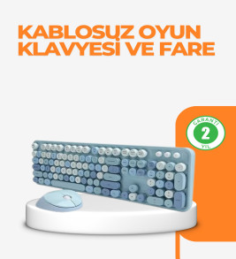 Kablosuz Retro Klavye ve Mouse Seti – 104 Tuşlu Sevimli Tasarım - Lisinya