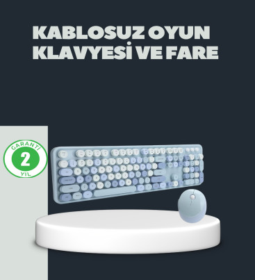 Retro Daktilo Stilli Kablosuz Klavye Mouse Seti – Sessiz ve Şık - Lisinya