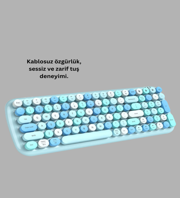 Retro Daktilo Stilli Kablosuz Klavye Mouse Seti – Sessiz ve Şık - Lisinya