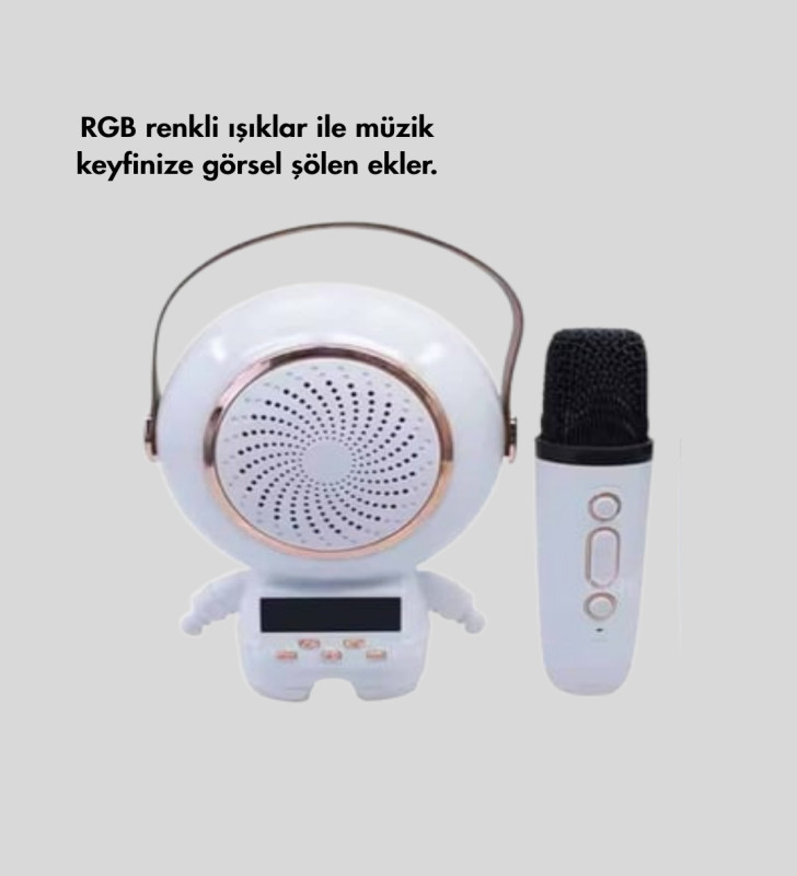 RGB Işıklı Astronot Bluetooth Hoparlör Karaoke Mikrofonlu - Lisinya
