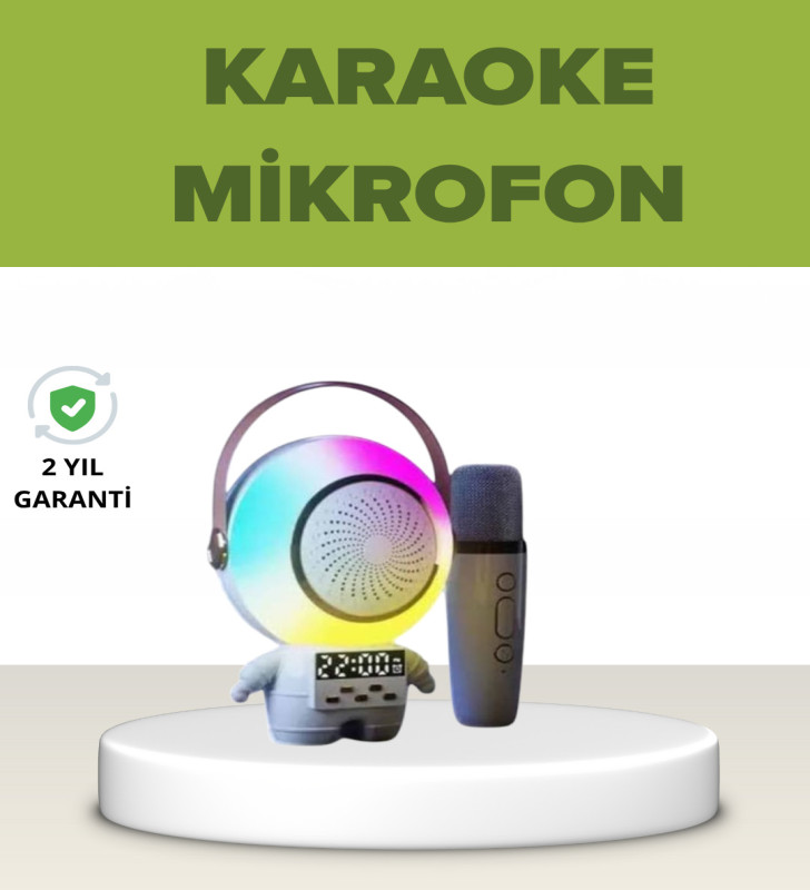 Astronot Tasarımlı Bluetooth Speaker ve Kablosuz Mikrofon Karaoke Seti - Lisinya