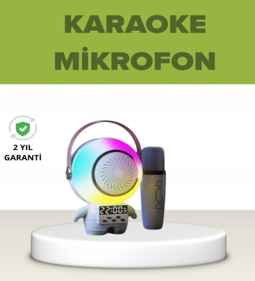 Astronot Tasarımlı Bluetooth Speaker ve Kablosuz Mikrofon Karaoke Seti - Lisinya