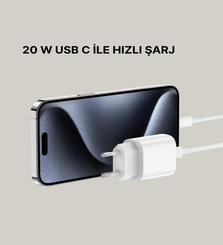 iPhone ve iPad Uyumlu 20W Güvenli USB-C Hızlı Şarj Adaptörü - Lisinya