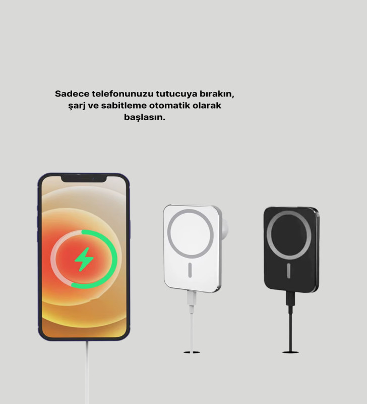 iPhone Serileri ile Uyumlu MagSafe Manyetik Araç Telefon Tutucu ve Şarj Cihazı - Lisinya
