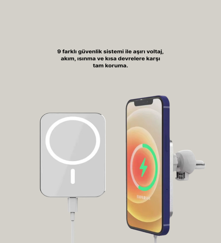 iPhone Serileri ile Uyumlu MagSafe Manyetik Araç Telefon Tutucu ve Şarj Cihazı - Lisinya
