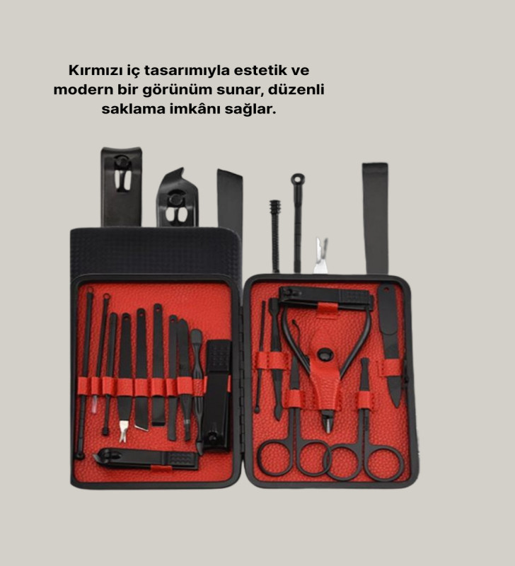 Şık Kutu Tasarımlı 17 Parça Manikür Pedikür Seti Dayanıklı ve Hijyenik - Lisinya