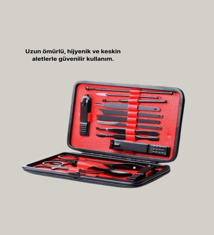 El ve Ayak Bakım Seti 17 Parça Taşınabilir Deri Çantalı Manikür Seti - Lisinya