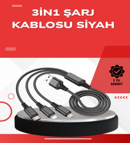 Dayanıklı Metal Başlıklı 3’ü 1 Arada Şarj Kablosu – Tüm Cihazlarla Uyumlu - Lisinya