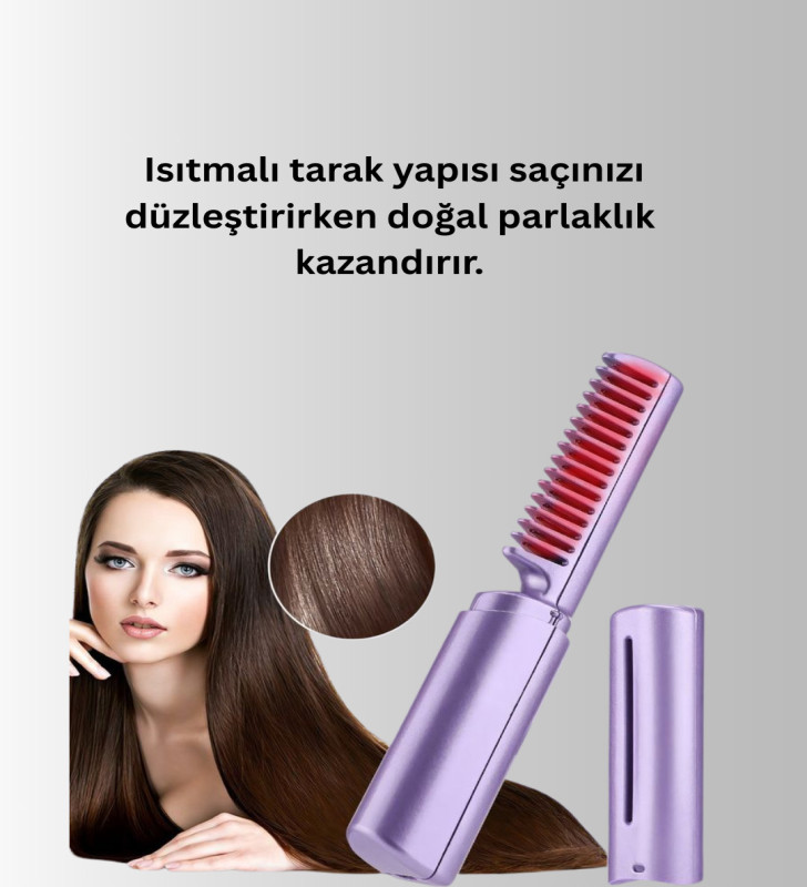 Kablosuz USB Şarjlı Saç Düzleştirici Tarak – Seyahat Boy - Lisinya
