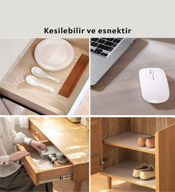 Şeffaf mutfak raflığı ve çekmece kaplaması kaydırmaz pvc - Lisinya