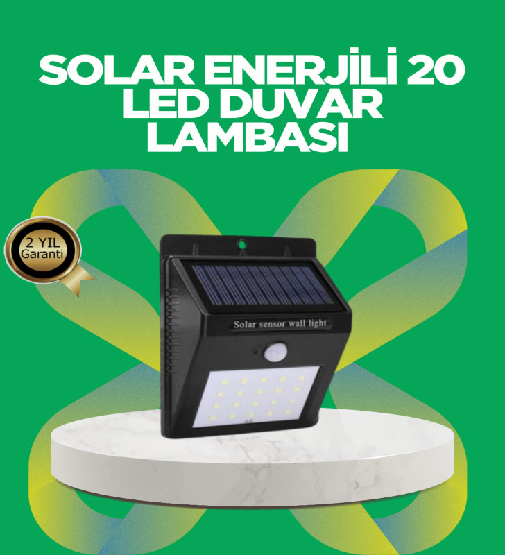 Solar Enerjili 20 LED Hareket Sensörlü Duvar Lambası - Lisinya