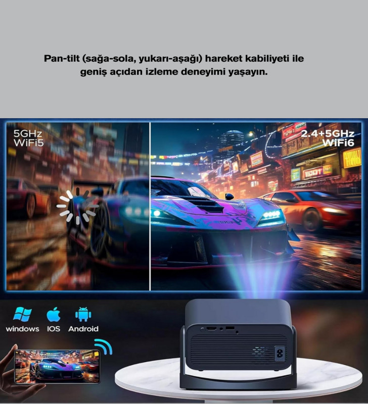 WiFi 6 ve Bluetooth 5 Bağlantılı Taşınabilir Projeksiyon Makinesi - Lisinya