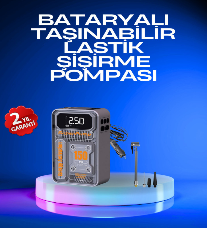 6000mAh Bataryalı LED Ekranlı Akıllı Hava Kompresörü - Lisinya