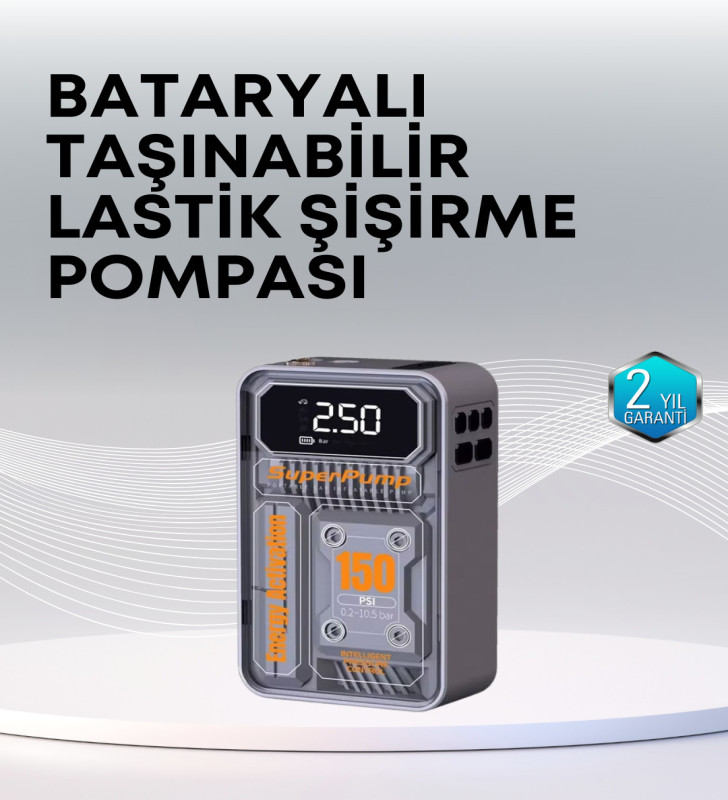 150 PSI Kablosuz Dijital Ekranlı Taşınabilir Araç Lastik Pompası - Lisinya