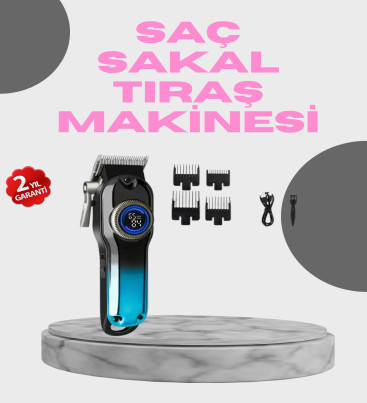 Profesyonel Saç Kesme Makinesi – 2000 mAh Şarjlı, LCD Ekranlı - Lisinya