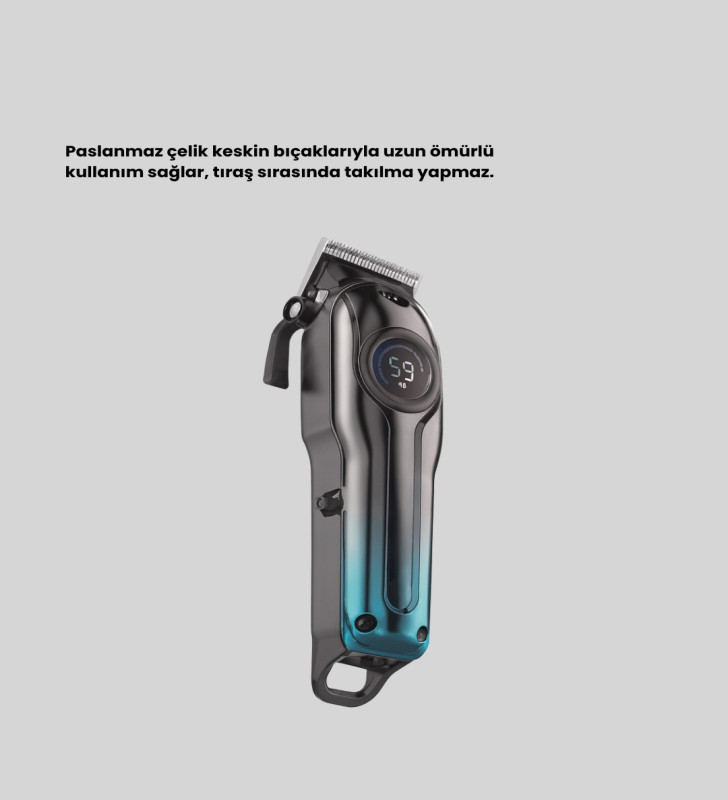 Profesyonel Saç Kesme Makinesi – 2000 mAh Şarjlı, LCD Ekranlı - Lisinya