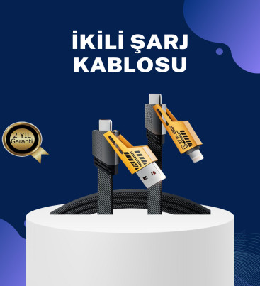 Örgülü Tasarım 4’ü 1 Arada USB-C Lightning Hızlı Şarj Kablosu - Lisinya