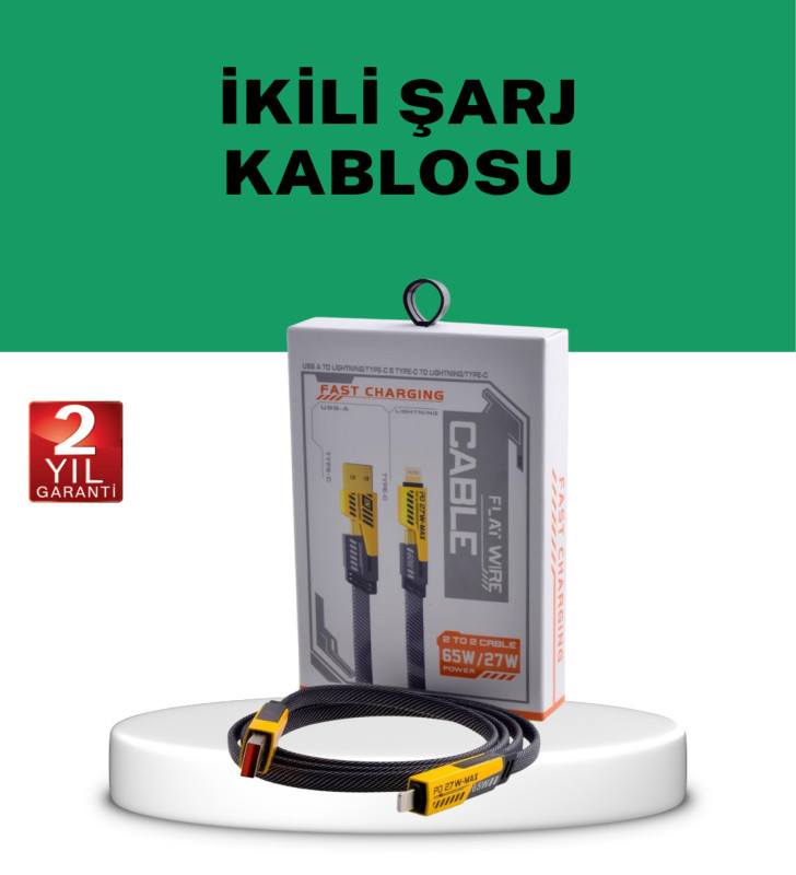 Yüksek Hızlı 65W Güç Çıkışlı Çoklu Cihaz Uyumlu Şarj Kablosu - Lisinya