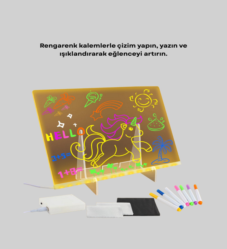 LED Işıklı Akrilik Yazı Tahtası Renkli Kalem Setiyle - Lisinya