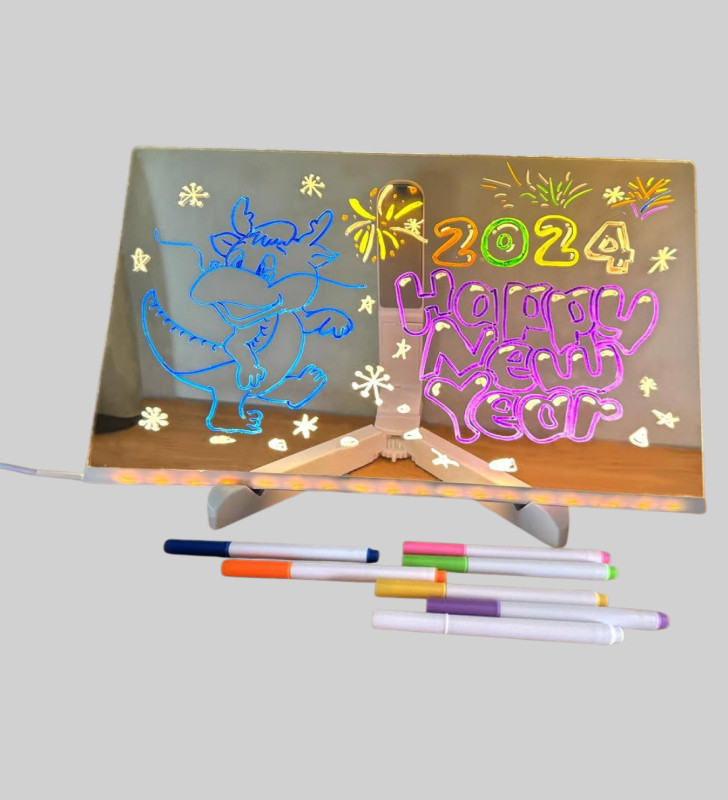 LED Işıklı Akrilik Yazı Tahtası Renkli Kalem Setiyle - Lisinya