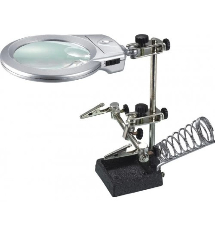 -Ayarlanabilir Başlıklı Elektronikçi Yardım Lehim Standı Ile Ledli Büyüteç ( Lisinya )