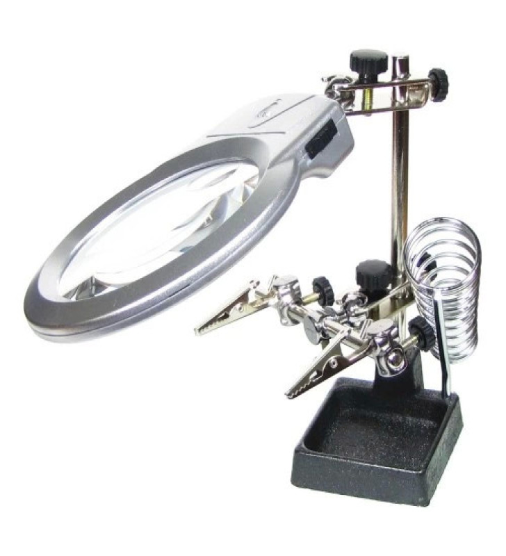 -Ayarlanabilir Başlıklı Elektronikçi Yardım Lehim Standı Ile Ledli Büyüteç ( Lisinya )