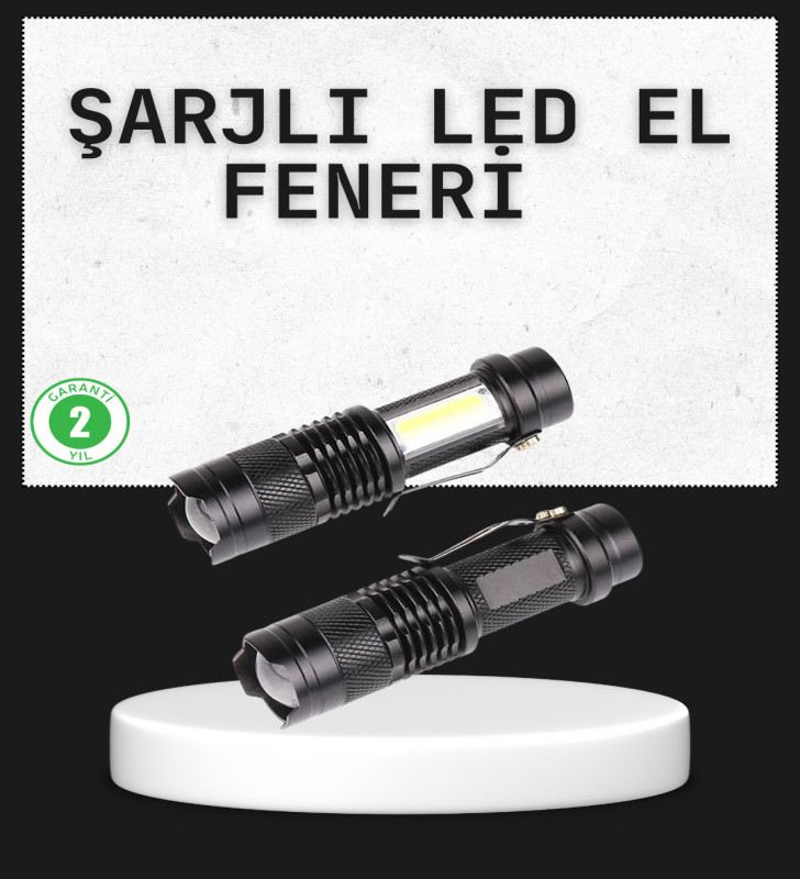 Odak Ayarlı 2000 Lümen Şarjlı LED El Feneri - Lisinya