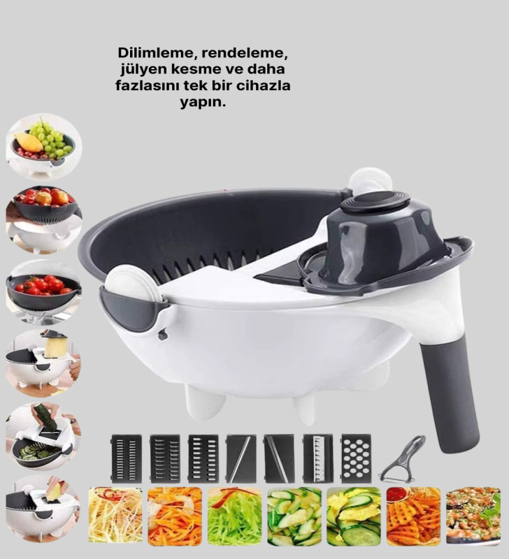 Döner Mekanizmalı Sebze Doğrayıcı Hazneli Rende - Lisinya