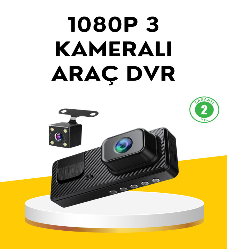 3 Kameralı Araç İçi DVR Kayıt Cihazı Ön İç Arka Kamera Full HD - Lisinya