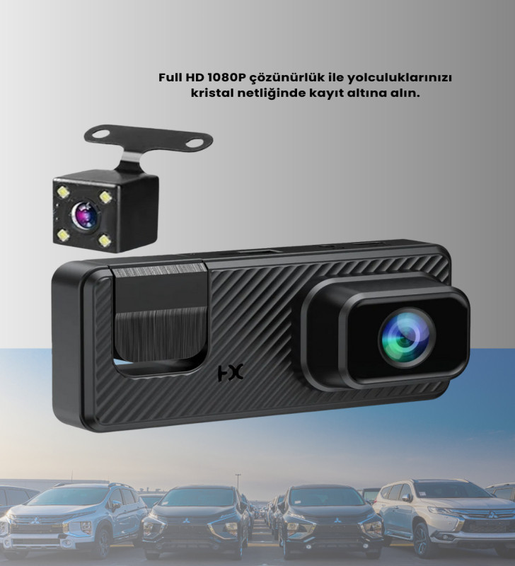 3 Kameralı Araç İçi DVR Kayıt Cihazı Ön İç Arka Kamera Full HD - Lisinya