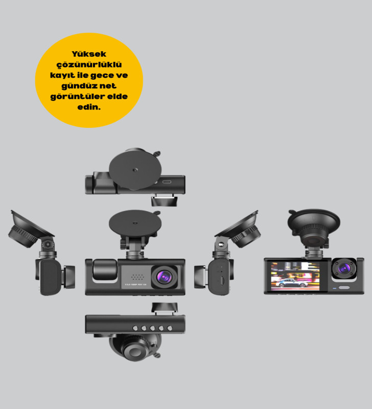 Full HD Araç Kamerası Çift Yönlü Kayıt ve Darbe Sensörü - Lisinya