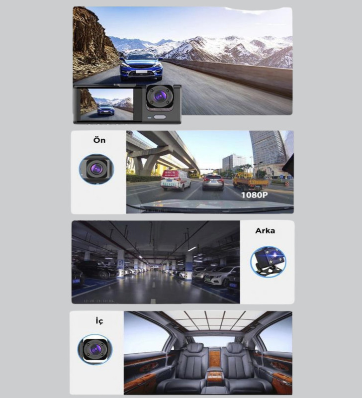 Araç İçi Kamera Seti | 170° Geniş Açı, Hareket Algılama ve Park Koruma - Lisinya