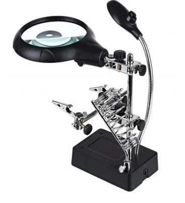 -Masa üstü Mandallı ,2.5x90mm, 7.5x34mm Mercekli ,adaptörlu ışıklı Büyüteç ( Lisinya )