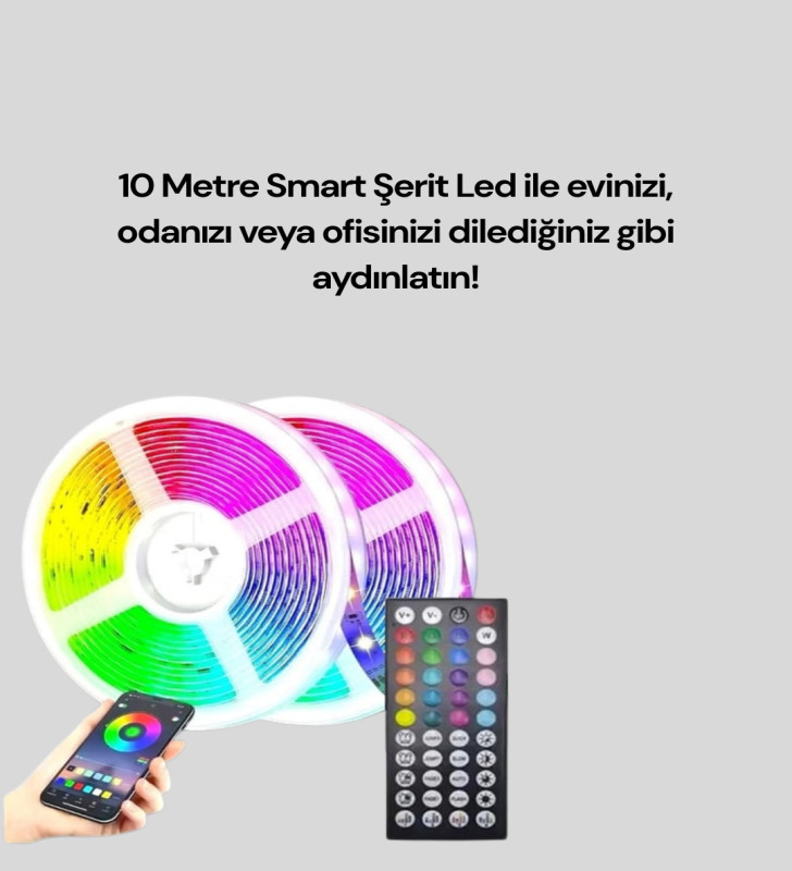 10 Metre Smart Şerit Led Bluetooth Telefon Kontrollü USB Enerjili - Lisinya