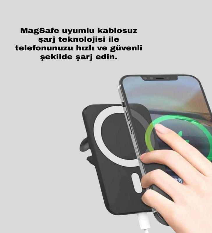 Şık Tasarımlı MagSafe Araç Telefon Tutucu Type-C Girişli - Lisinya