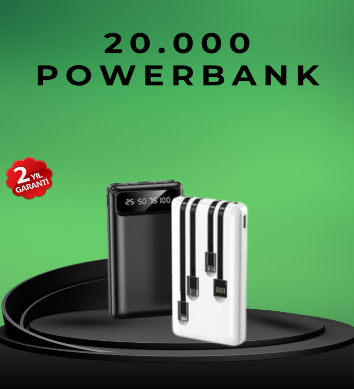 Kamp ve Seyahat İçin 20.000mAh LED Işıklı Hızlı Şarj Powerbank - Lisinya