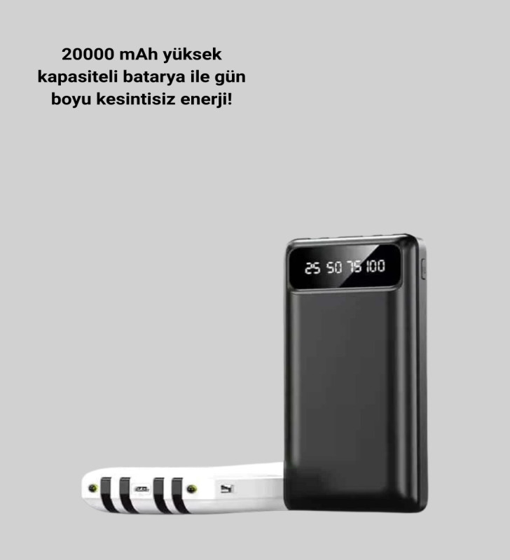 Kamp ve Seyahat İçin 20.000mAh LED Işıklı Hızlı Şarj Powerbank - Lisinya