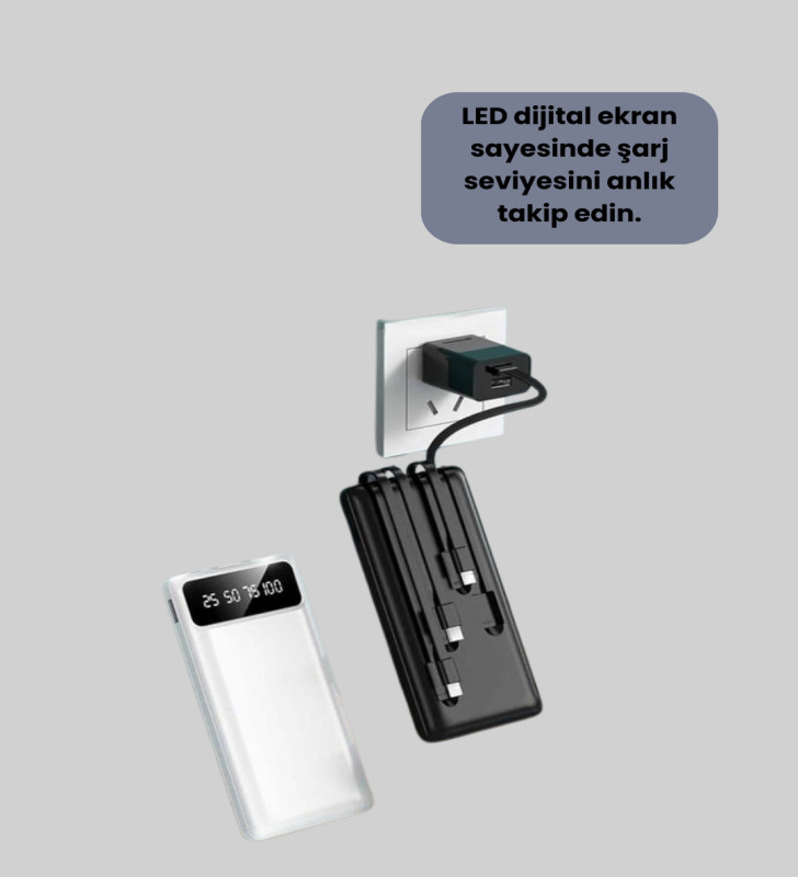 Akıllı LCD Ekranlı 20.000mAh Powerbank PD + USB + Type-C - Lisinya