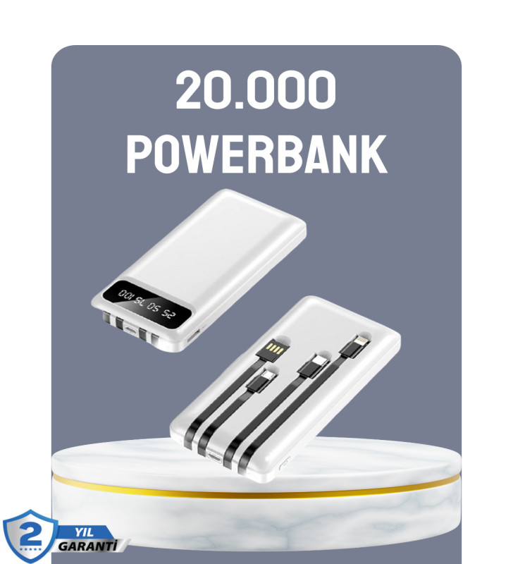 Hızlı Şarj Destekli 20.000mAh Powerbank USB Type-C Lightning LCD - Lisinya