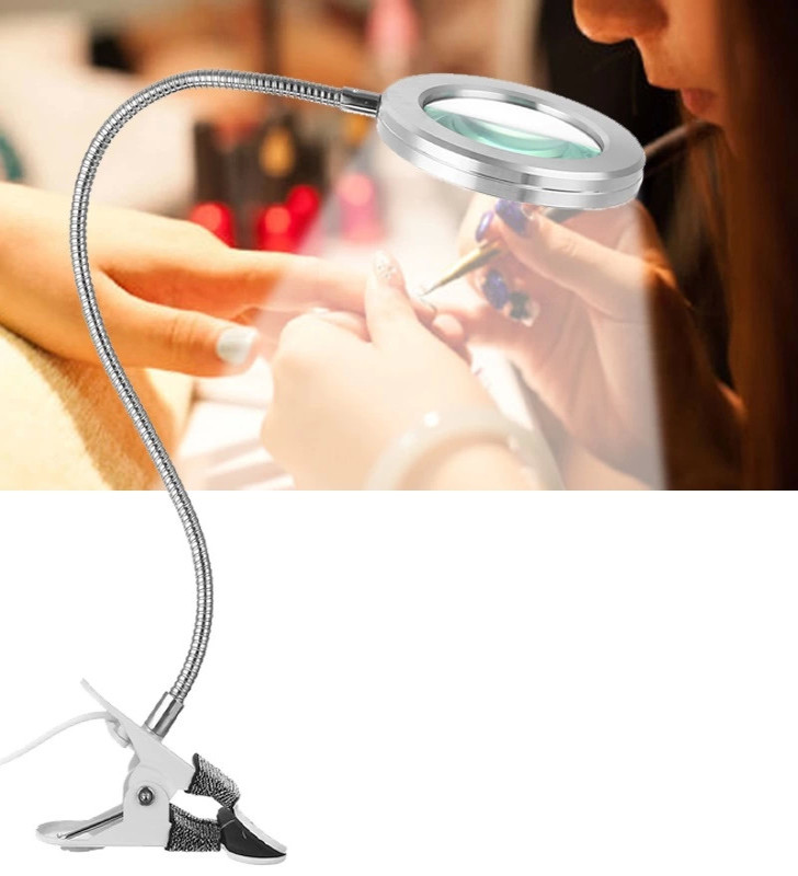 -8x Büyütmeli Mandallı, Usb girişli Masa Lambalı, Okuma ve Güzellik Salon için Büyüteç 2088A ( Lisinya )