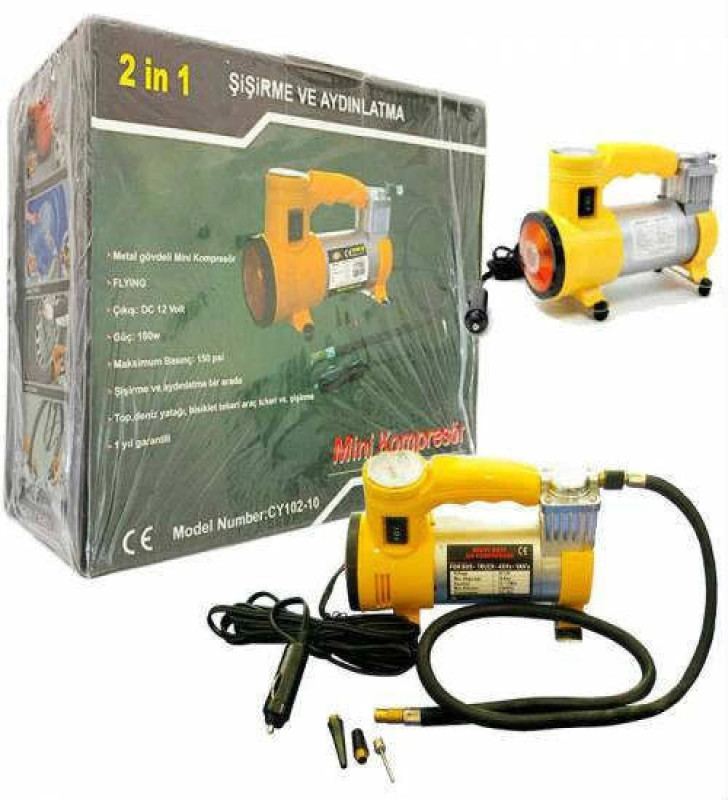 Hava Kompresörü Mini Şişirme ve Aydınlatma Araç Lastik Pompası