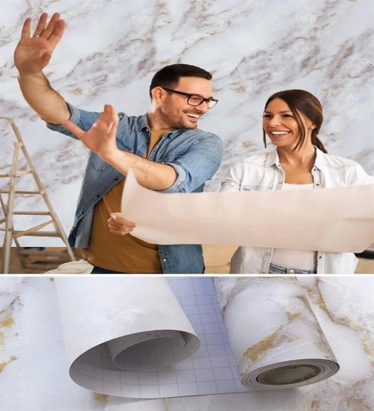 Mermer Desenli Masa Tezgah Mutfak Su Geçirmez Yapışkanlı Folyo Sticker Sarı 5x0,6m