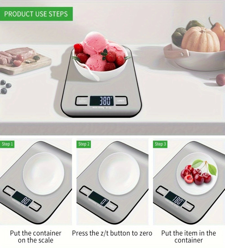 Dijital Mutfak Terazisi Paslanmaz Çelik Elektronik Lcd Ağırlık 5 Kg Ölçeklii Pişirme Ölçü Aleti