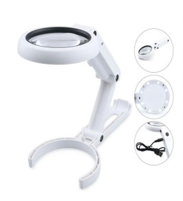 USB şarj edilebilir katlanabilir 3.5-10x büyüteç 8 LEDli masa ve eliçin taşınabilir büyüteç FS90RC ( Lisinya )