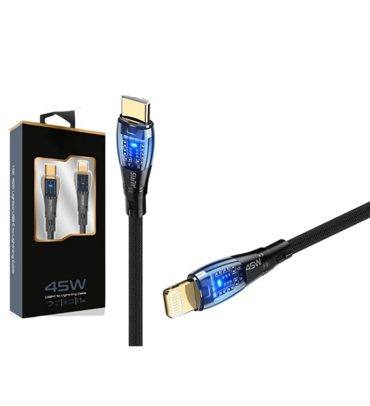 45W USB-C Lightning Işıklı Şeffaf Kablo Hızlı Şarj, Dayanıklı Tasarım, iPhone ve iPad Uyumlu ( Lisinya )
