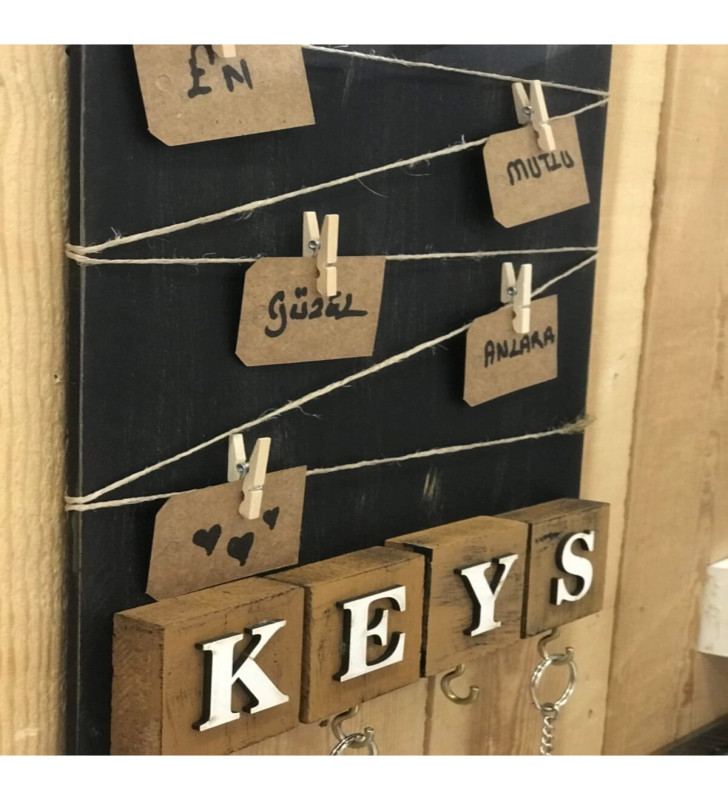 Dekoratif Home Keys Ahşap Resimlik ve Notluk (Kahverengi)