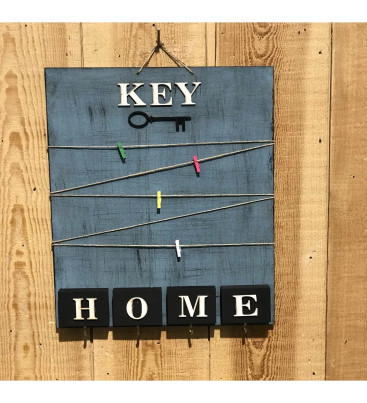 Dekoratif Home Keys Ahşap Resimlik ve Notluk (Saks Mavisi)